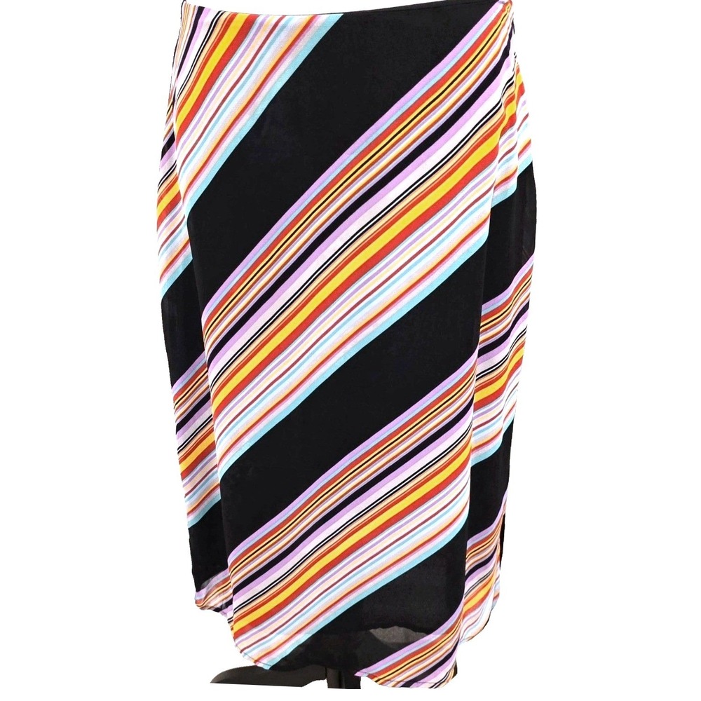 VTG‎ Harolds Rainbow Striped Midi Skirt 10 Rayon Bias Cut 90s Made in USA Lined